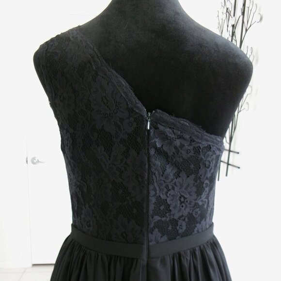 New Black One Shoulder Chiffon Gown Formal Dress M 6 S 4 Lace Top VNAIX Wedding - Picture 8 of 15